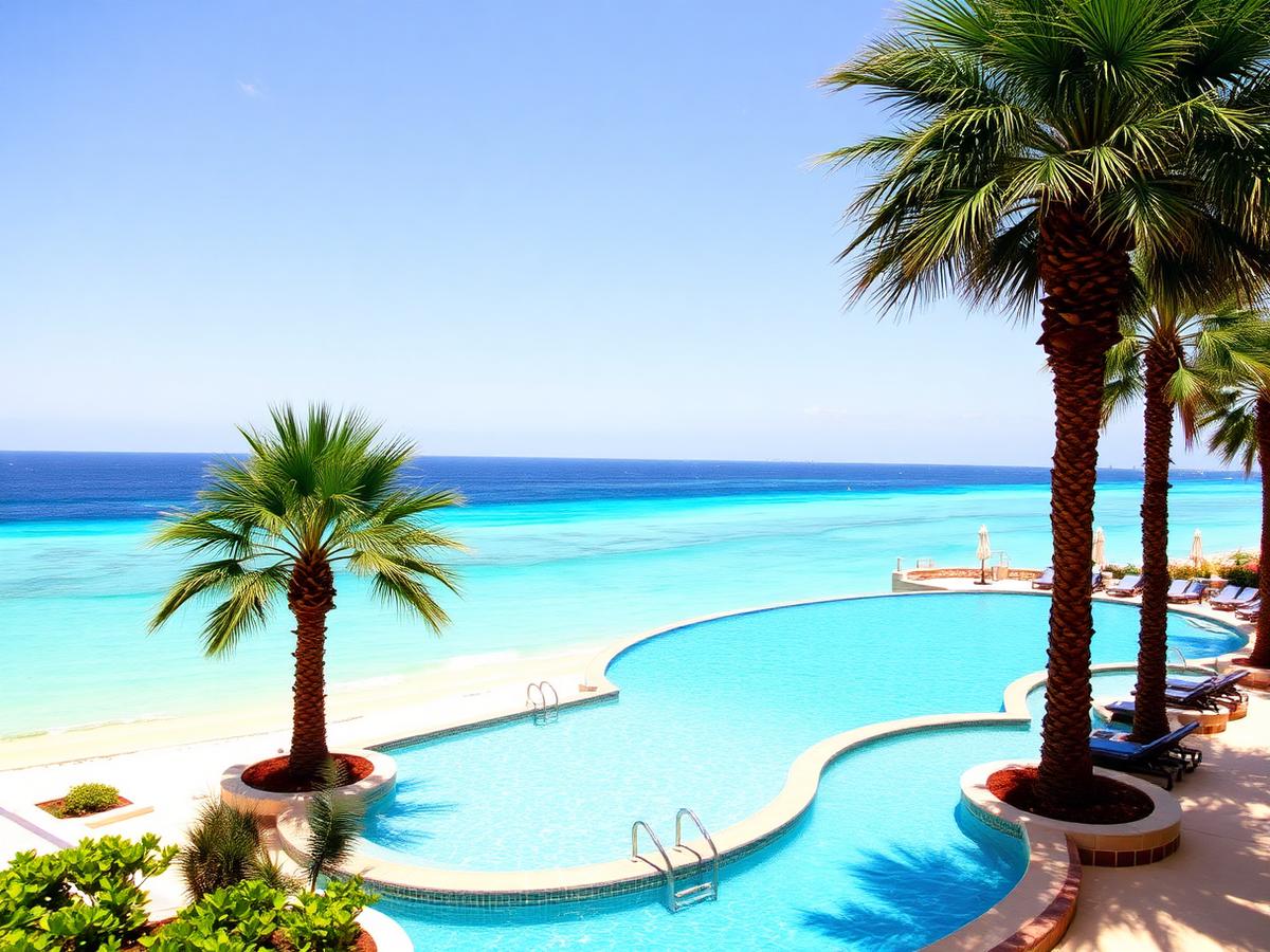 Beachfront resort infinity pool overlooking the ocean in Cabo